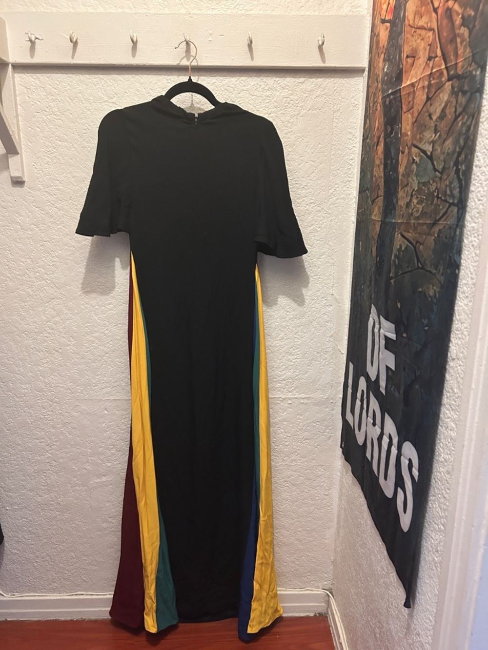 STAUD Black Maxi Dress with Burgundy and Yellow Panels - Picture 4 of 4